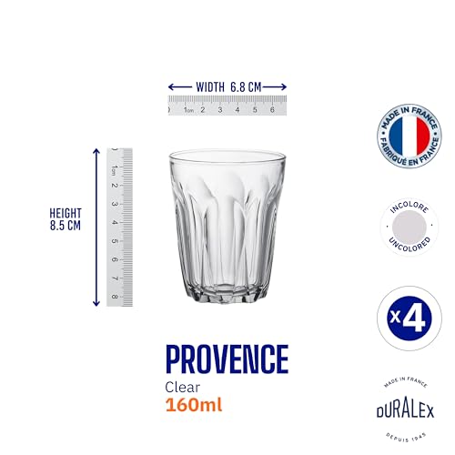 Duralex® Provence Glass Tumbler 160ML Set of 4 Glasses Ideal for Water, Juice, Coffee, Tea, Hot & Cold Beverages, Whiskey, Cocktails, and Mocktails - Image 4