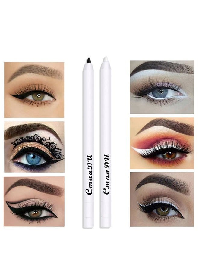 Yeweian Black White Eyeliner Pencil Set, Matte Smooth White Eye Brightener Stick, Quick Drying Waterproof High Pigmented Highlighter Eye Liner Eyeshadow Makeup, with Built-in Sharpener - Image 2