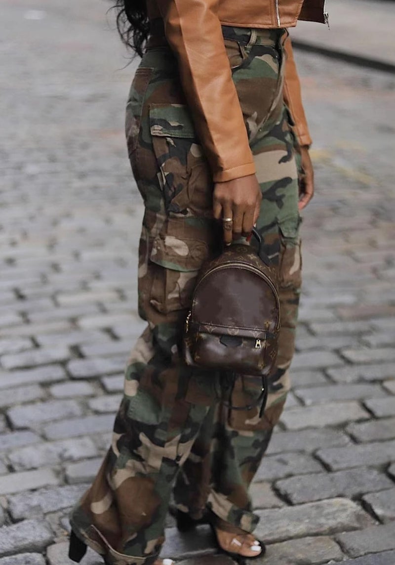 LKOUS Womenâ€™s Cargo Baggy Straight Jeans Streetwear Y2K High Waist Wide Leg Denim Pants with Multiple Pockets Camo - Image 5