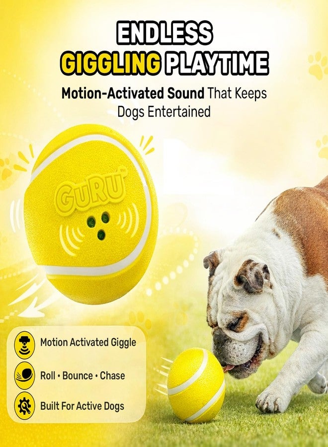 GURU Pet Giggling Tennis Ball - 4.5" Yellow Dog Toy with Motion-Activated Sounds for Entertainment - Non-Toxic Rubber Chase & Bounce Dog Toy for Interactive Play, Dog Enrichment & Endless Fun - Large - Image 2