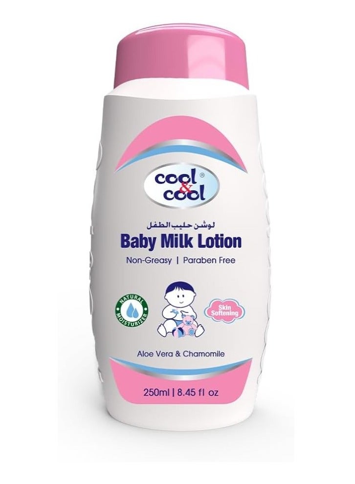 Cool & Cool Baby Milk Lotion Non Greasy & Paraben Free Aloe & Chamomile 250 ML - Image 1