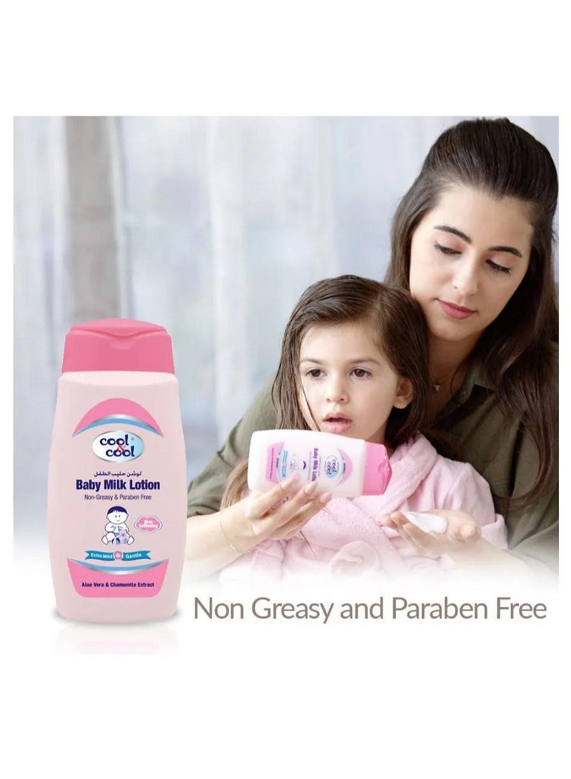 Cool & Cool Baby Milk Lotion Non Greasy & Paraben Free Aloe & Chamomile 250 ML - Image 2