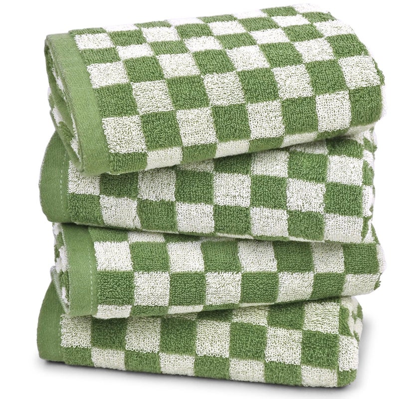 Jacquotha Green Hand Towels for Bathroom Set of 4 Cute Checkered Bathroom Towels for Kitchen Decor Lightweight for Bath Face Body