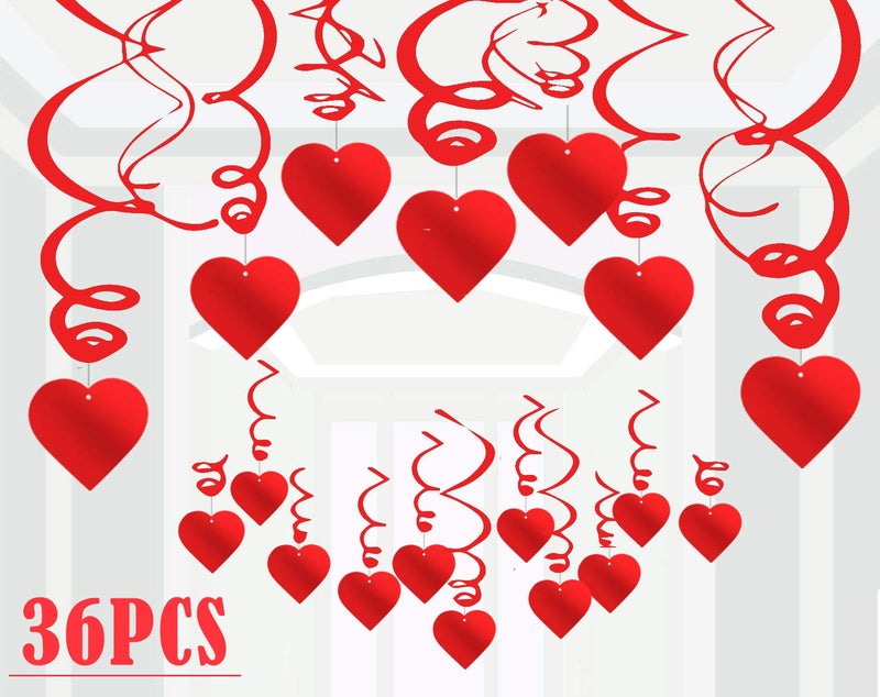 Jollystyle 36Pcs Heart Decorations Hanging Swirls - Valentines Day Party Supplies Favors Ceiling Decor - Image 1