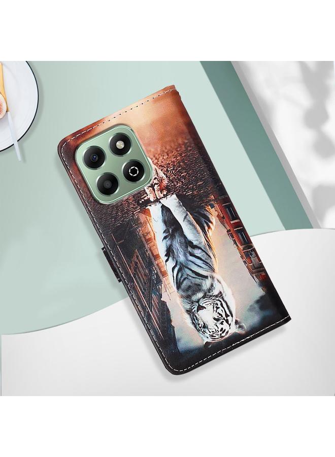 جرين تايجر جراب هاتف Honor X6b بنمط رسم ملون من الجلد المنسوج البسيط - Image 5