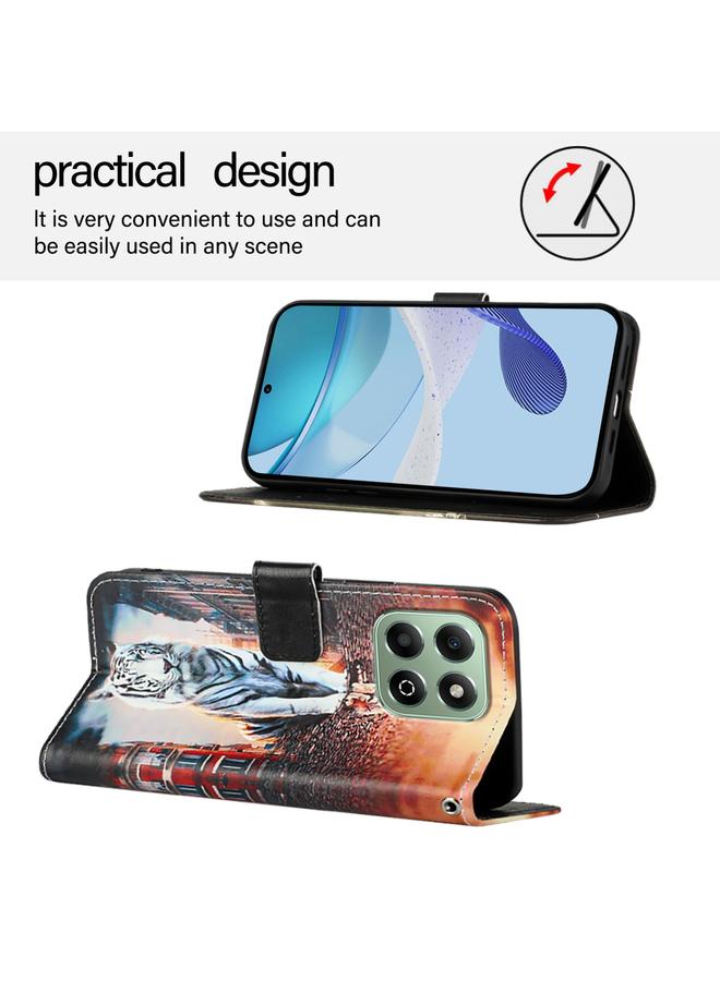 جرين تايجر جراب هاتف Honor X6b بنمط رسم ملون من الجلد المنسوج البسيط - Image 3