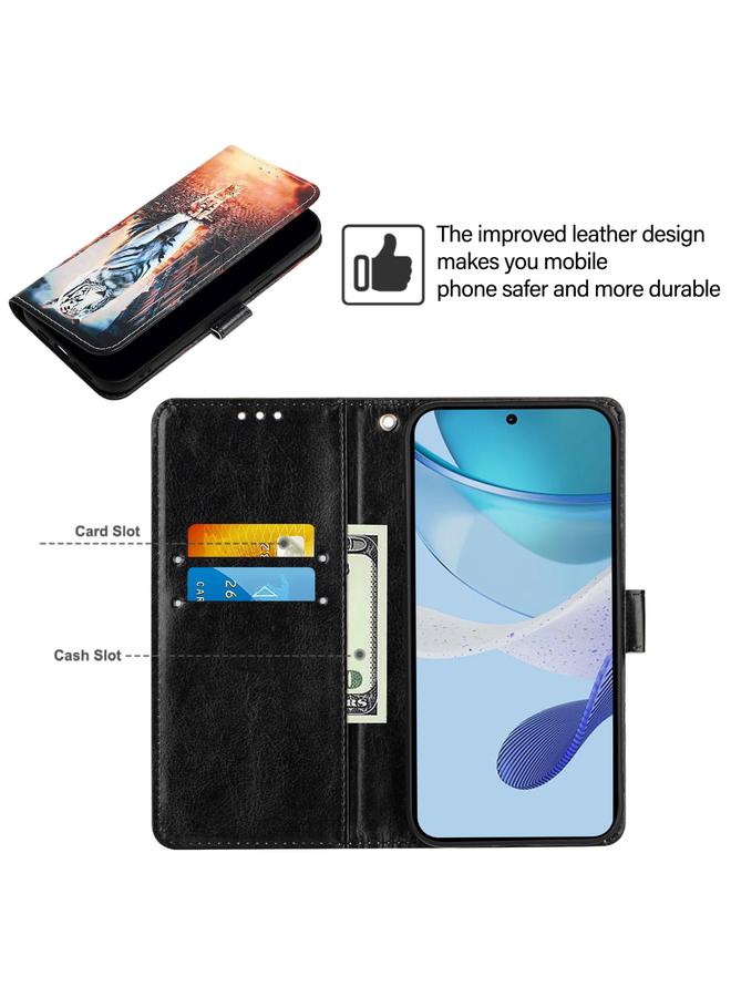 جرين تايجر جراب هاتف Honor X6b بنمط رسم ملون من الجلد المنسوج البسيط - Image 4