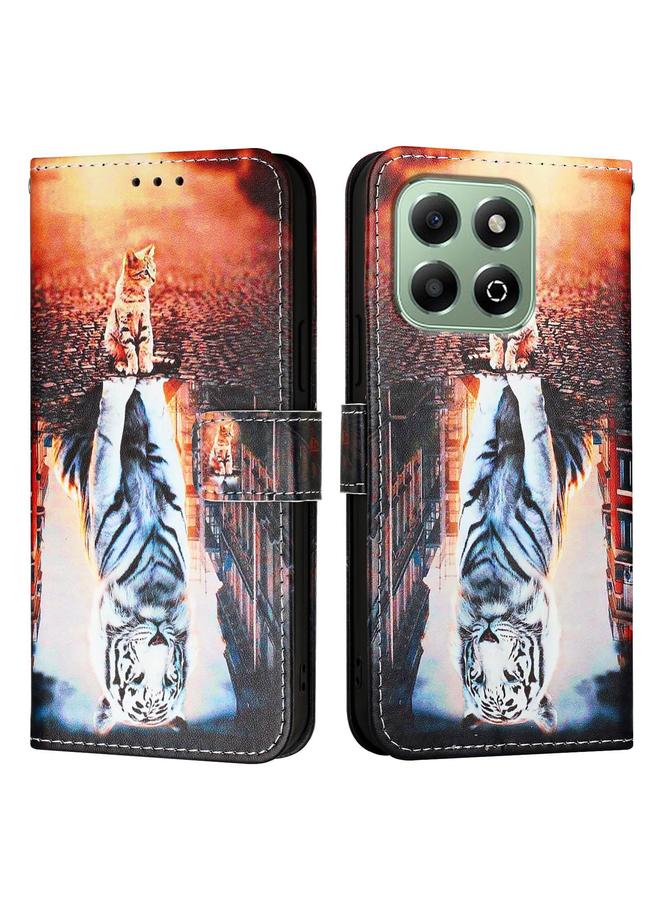 جرين تايجر جراب هاتف Honor X6b بنمط رسم ملون من الجلد المنسوج البسيط - Image 2