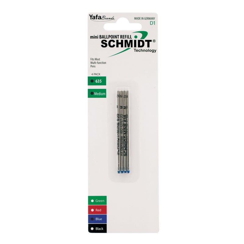 Schmidt 635 Mini D1 Ballpoint Refill Medium, 4 Pack, Blue (SC58150) | D1 Standard for Multifunction & Mini Pens | Smooth, Consistent Writing with Stainless Steel Tip - Image 1