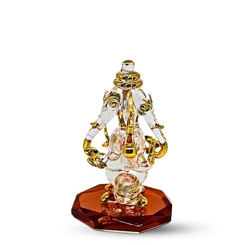 RUECA Crystal Glass Gold Plated Double-Sided Lord Ganesha Idol (8x5x5 cm) for Car Dashboard, Home Decor, and Gifts - Ideal for Housewarming, Diwali. (Orange) - Image 2