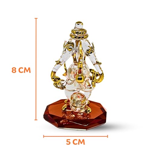 RUECA Crystal Glass Gold Plated Double-Sided Lord Ganesha Idol (8x5x5 cm) for Car Dashboard, Home Decor, and Gifts - Ideal for Housewarming, Diwali. (Orange) - Image 3
