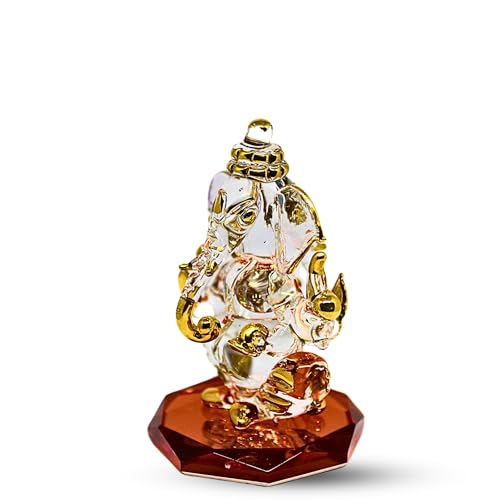 RUECA Crystal Glass Gold Plated Double-Sided Lord Ganesha Idol (8x5x5 cm) for Car Dashboard, Home Decor, and Gifts - Ideal for Housewarming, Diwali. (Orange) - Image 5