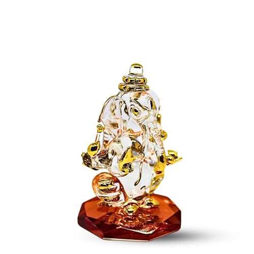 RUECA Crystal Glass Gold Plated Double-Sided Lord Ganesha Idol (8x5x5 cm) for Car Dashboard, Home Decor, and Gifts - Ideal for Housewarming, Diwali. (Orange) - Image 4