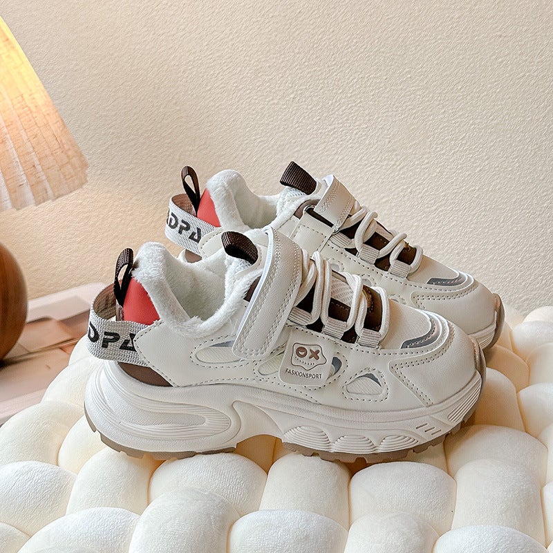Boys Shoes Big Children Fried Street Running Sneaker Children Soft Bottom Torre Small White Shoes - Image 1