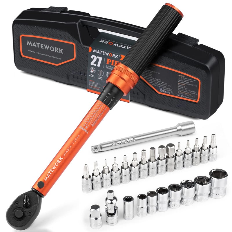 14 Inch Drive Click Torque Wrench 27 PCS Bike Torque Wrench Set Double Scale 125Nm892213lbin 01Nm High Precision with Bit Sockets 38 Adapter Extension Bar for Bicycle Maintenance
