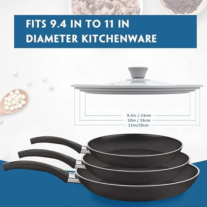 أكس سبرينج أغطية سيليكون مرنة من السيليكون لأدوات الطهي العالمية مع فتحة تهوية للبخار تناسب الأواني والمقالي مقاس 24 سم إلى 28 سم وغطاء أدوات المطبخ المقاوم للحرارة - Image 3