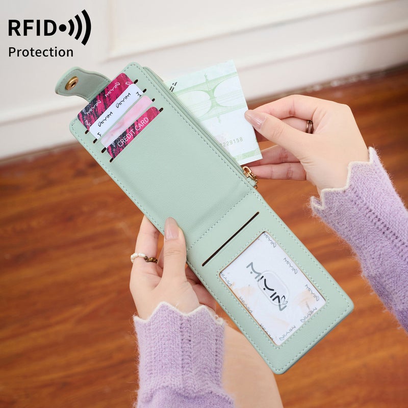 Multifunctional Solid Color PU Leather Wallet, RFID Blocking Design Portable Daily Storage Purse for Cards Cash Coin Business Use - Image 2