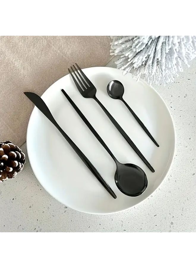 Mirror Polished Black Stainless Steel Flatware Set 12 Pieces Dishwasher Safe 410 Grade - Image 4
