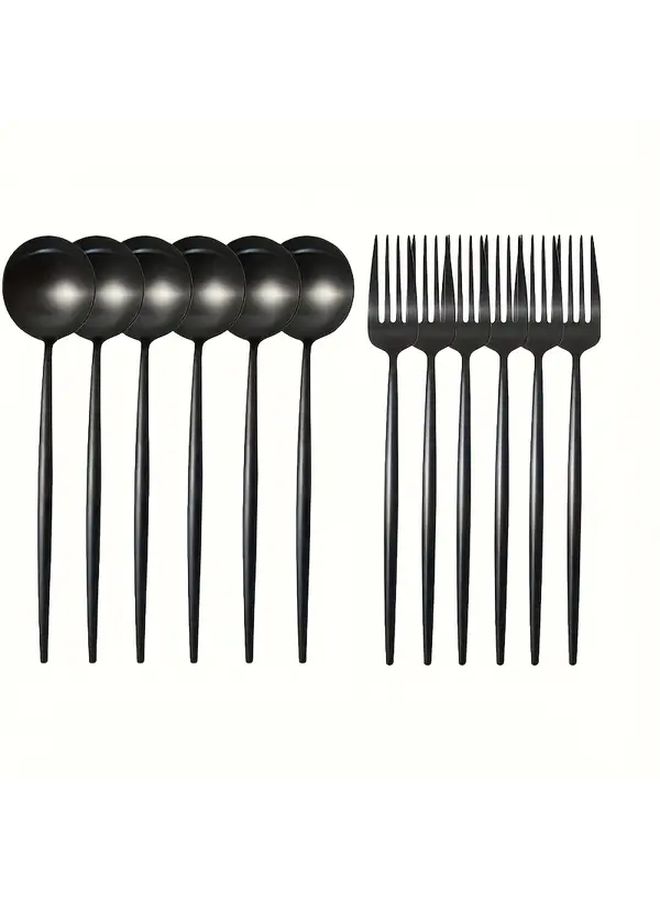 Mirror Polished Black Stainless Steel Flatware Set 12 Pieces Dishwasher Safe 410 Grade - Image 1