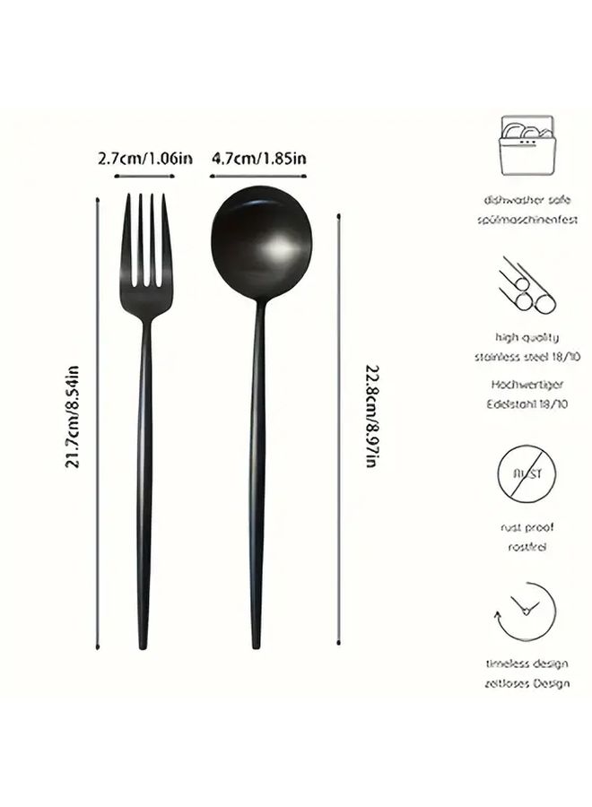 Mirror Polished Black Stainless Steel Flatware Set 12 Pieces Dishwasher Safe 410 Grade - Image 3