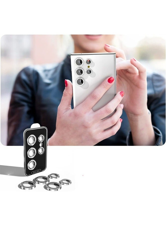 Rhinestone Camera Lens Protector for Galaxy S23 Ultra, HD Tempered Glass Aluminum Alloy Ring, Scratch proof Metal Mobile Phone Lens Accessories (Silver) - Image 3