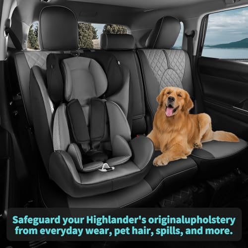 FEINEPRO 1:1 Custom Seat Covers for Toyota Highlander 2020-2025 2026 7 Seaters, Luxury Waterproof Full Set Seat Cover, Faux Leather Cars Interior Covers Protection-BlackGrey - Image 4