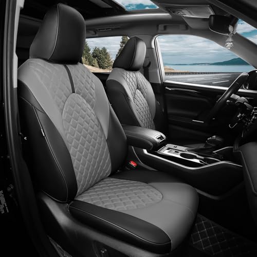 FEINEPRO 1:1 Custom Seat Covers for Toyota Highlander 2020-2025 2026 7 Seaters, Luxury Waterproof Full Set Seat Cover, Faux Leather Cars Interior Covers Protection-BlackGrey - Image 1