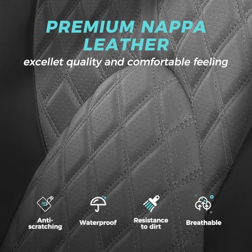 FEINEPRO 1:1 Custom Seat Covers for Toyota Highlander 2020-2025 2026 7 Seaters, Luxury Waterproof Full Set Seat Cover, Faux Leather Cars Interior Covers Protection-BlackGrey - Image 5