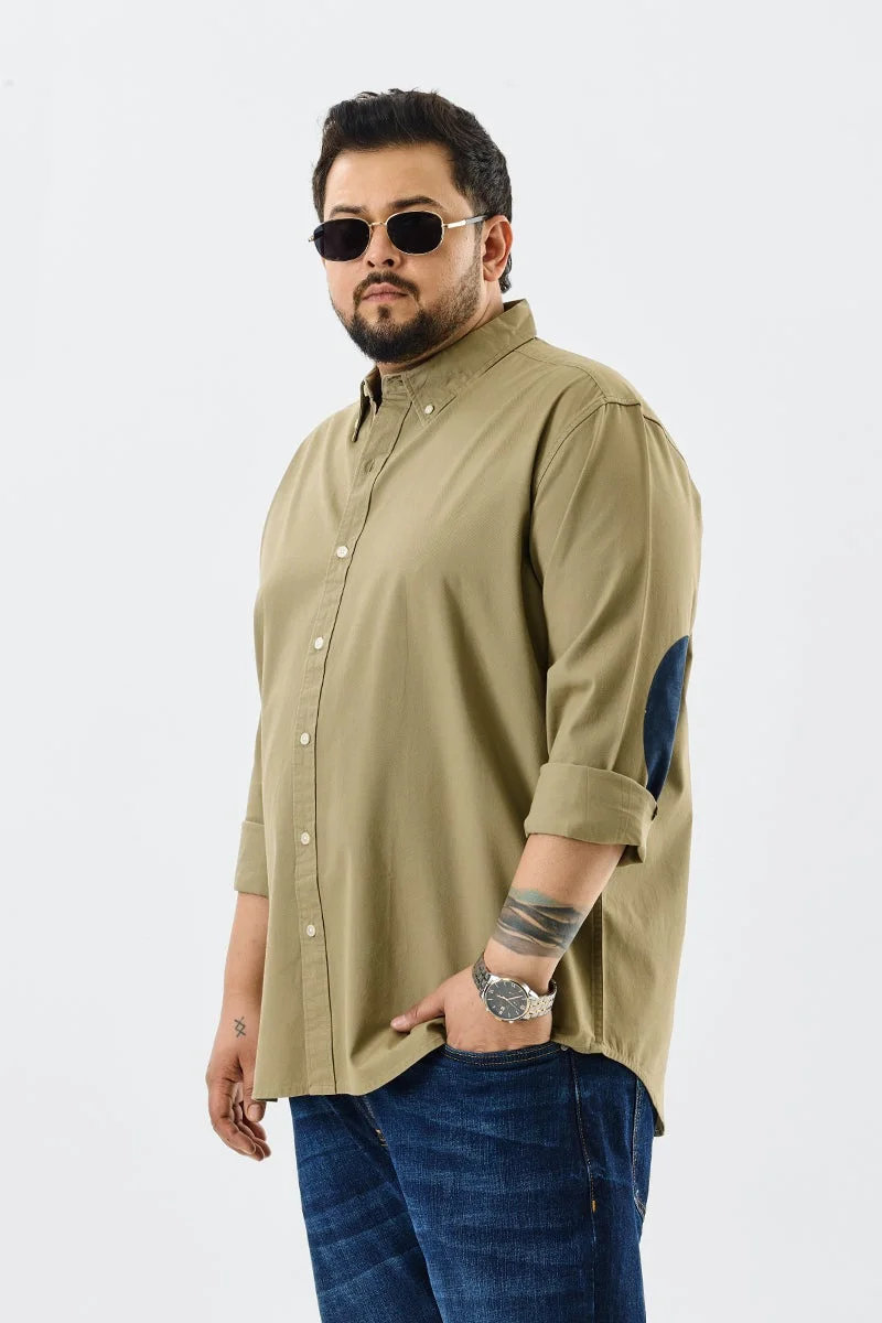 سنيتش Khaki Solid Long Sleeve Regular Fit Casual Plus Size Shirt