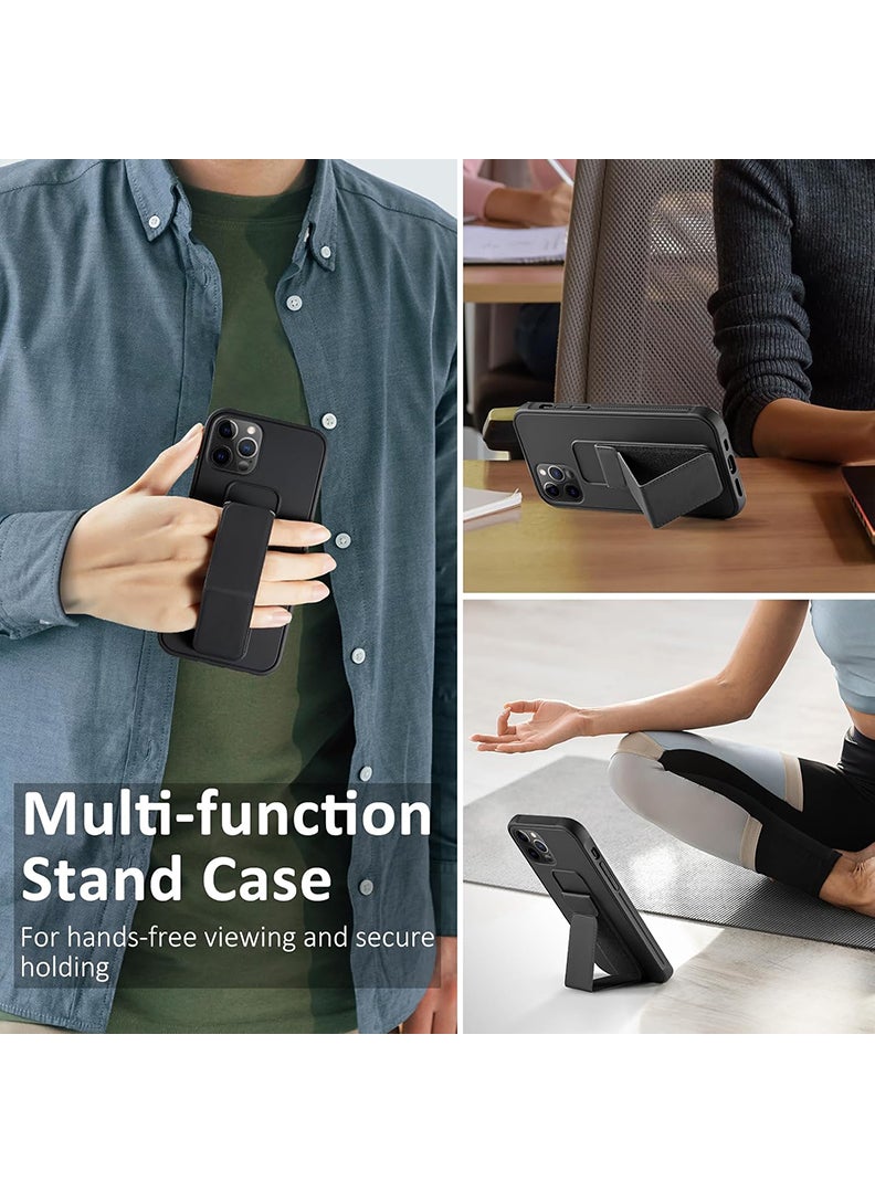 Case Up Compatible with Apple iPhone 14 Pro Case with Magnetic Stand & Holder, Premium Silicone Finger Grip Strap Holder Case Car Mount Kickstand Cover- Black - Image 2