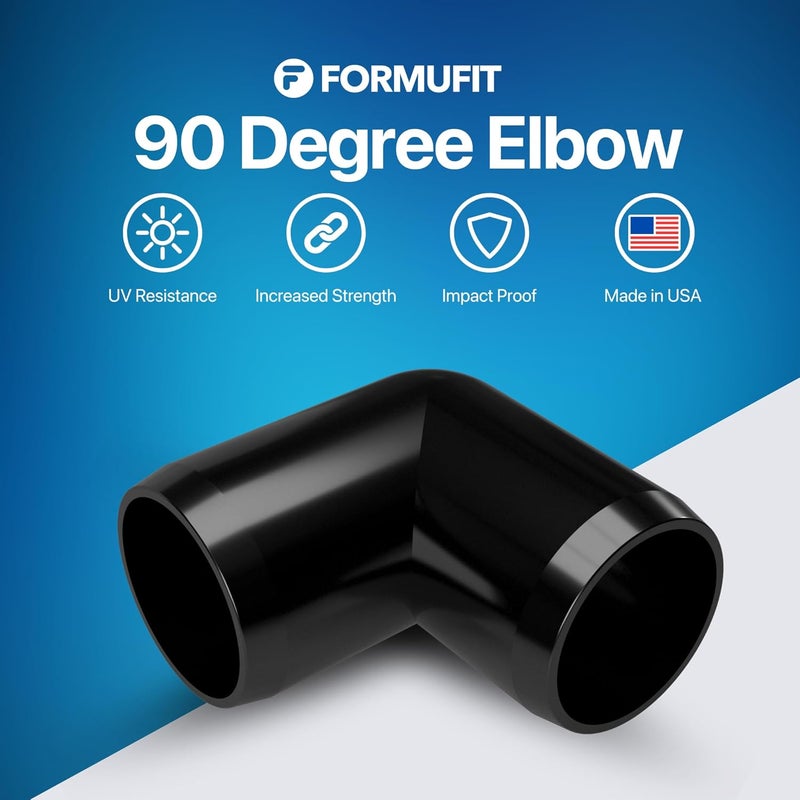 FORMUFIT 1/2" 90 Degree Elbow Furniture Grade PVC Fitting in Black, Made in USA, UV-Resistant, Impact-Proof, 0.840” Actual Socket Diameter (Pack of 10) - F012TEE-BK-10 - Image 2