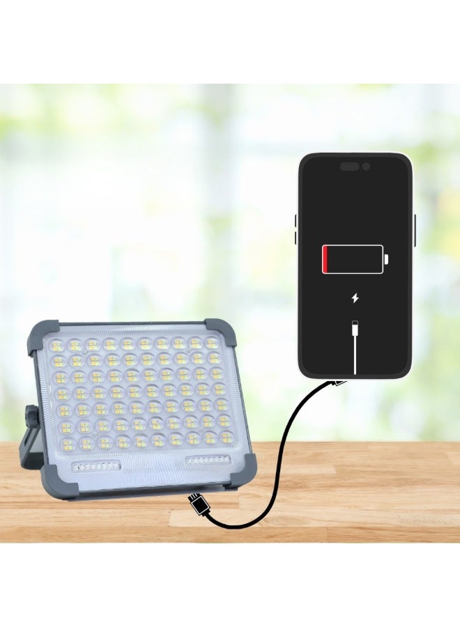 صن باور كشاف تخييم شمسي LED محمول 15 وات - باور بانك لشحن الهواتف - إضاءة قوية أبيض ودافئ - وضع طوارئ أحمر وأزرق - خطاف تعليق وحامل قابل للدوران - مناسب للتخييم والرحلات وانقطاع الكهرباء وإصلاح السيارات - Image 4