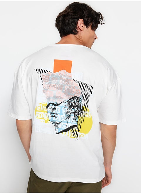 Ecru Unisex Oversize/Wide-Fit Artistic Back Printed Knitted T-Shirt TMNSS23TS00151
