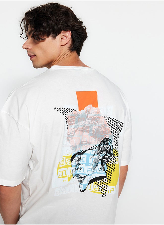 trendyol - Ecru Unisex Oversize/Wide-Fit Artistic Back Printed Knitted T-Shirt TMNSS23TS00151 - Image 1