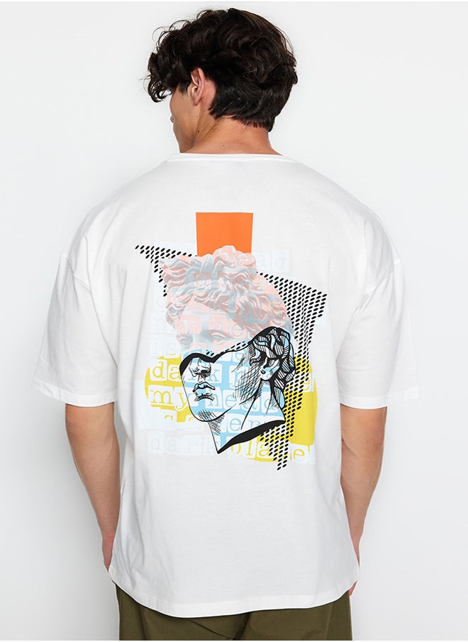 trendyol - Ecru Unisex Oversize/Wide-Fit Artistic Back Printed Knitted T-Shirt TMNSS23TS00151 - Image 1