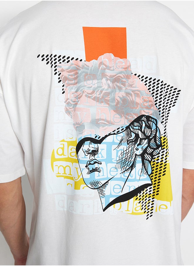 trendyol - Ecru Unisex Oversize/Wide-Fit Artistic Back Printed Knitted T-Shirt TMNSS23TS00151 - Image 1