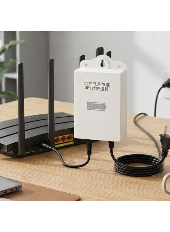 جهاز Mini UPS ميني يو بي إس للراوتر - بطارية احتياطية 12 فولت لاستمرار الإنترنت عند انقطاع الكهرباء - أسود/أبيض. يعمل لمده 6 ساعات وأكثر