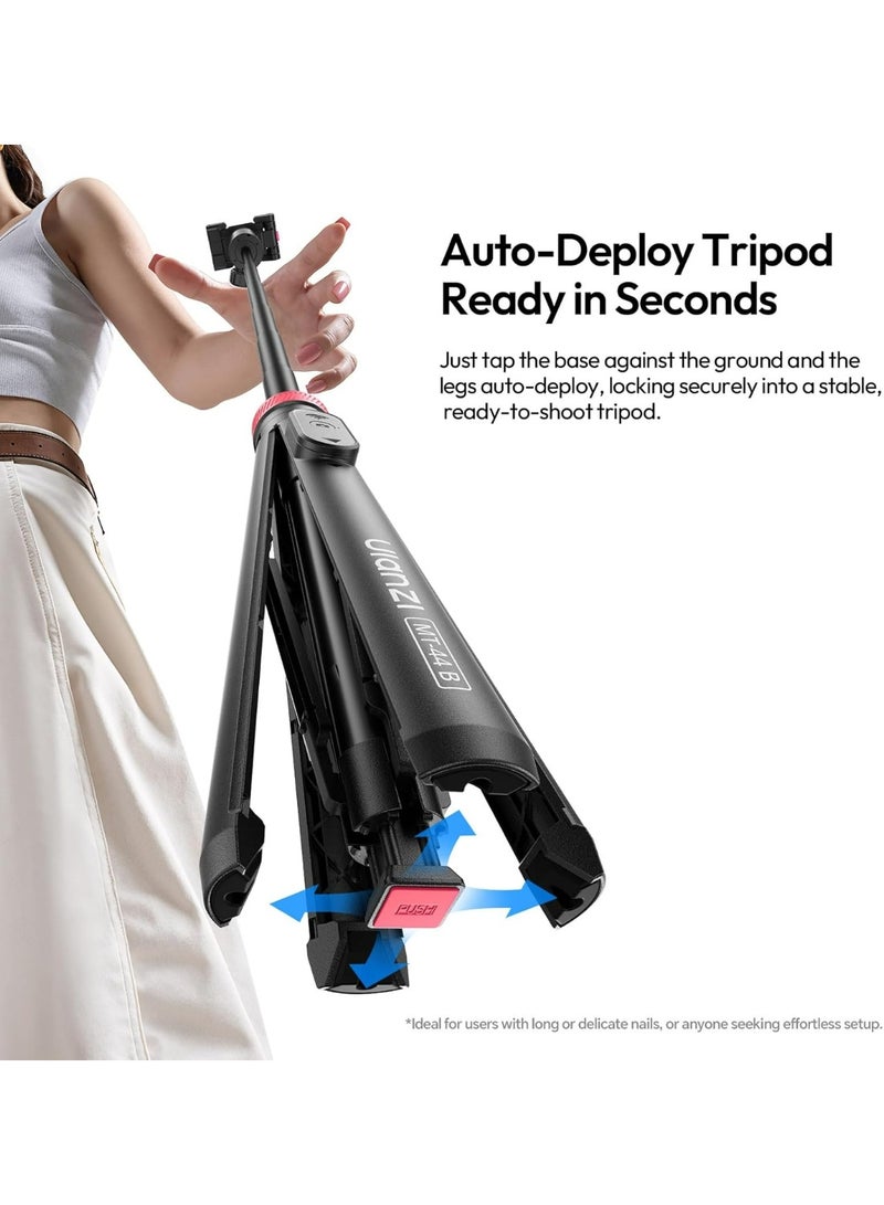 يولانزي حامل ثلاثي القوائم للهاتف قابل للتمديد من يولانزي طراز MT-44 B الجديد، حامل رباعي الأرجل، عصا سيلفي بطول 59 بوصة، حامل فيديو مع مشبك هاتف 2 في 1، أسود - Image 3