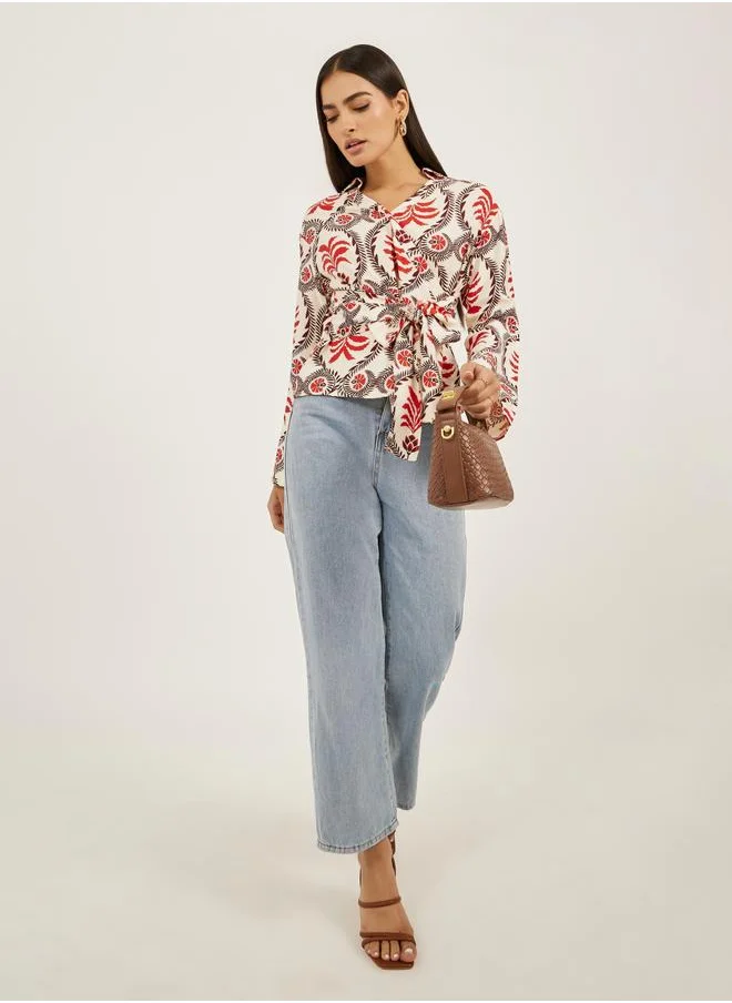 Styli Styli Floral Print Regular Fit Wrap Top