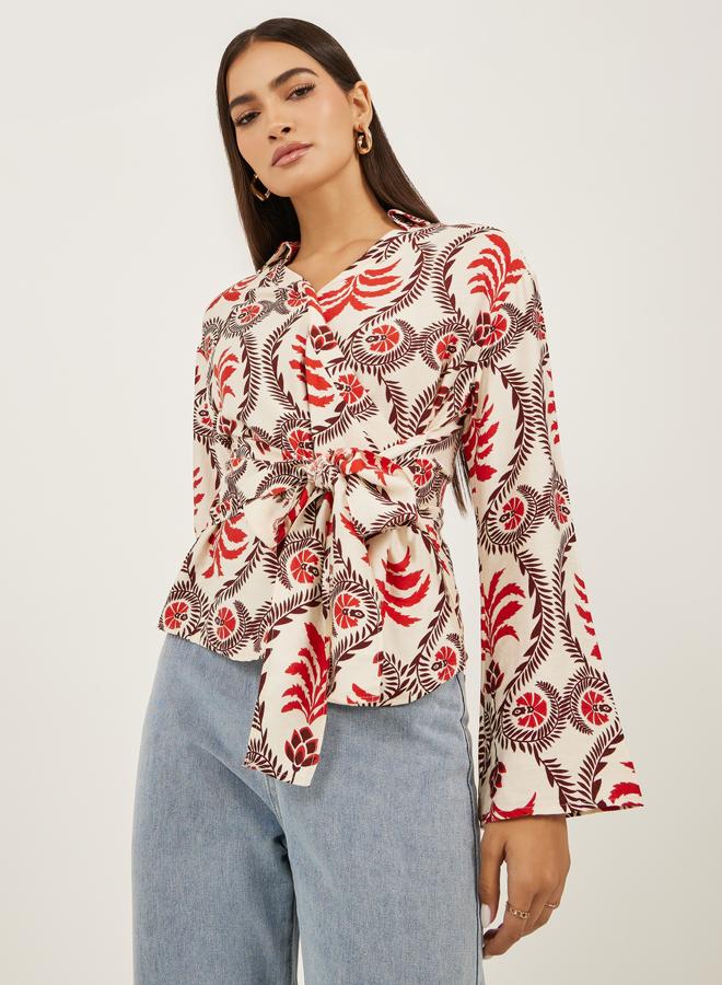 ستايلي بلوزة ستايلي بطبعة زهور بقصة التفاف عادية - Image 1