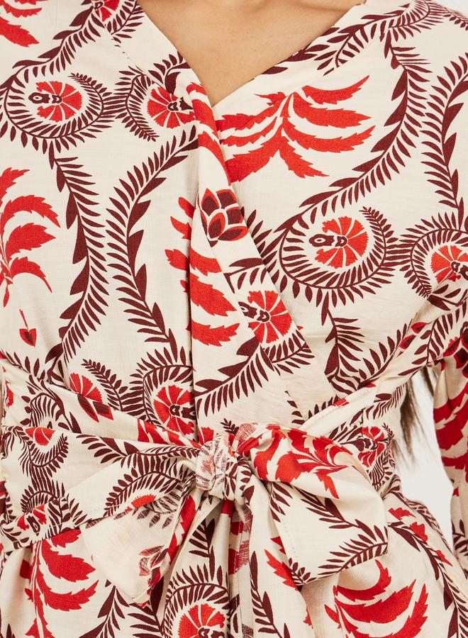 ستايلي بلوزة ستايلي بطبعة زهور بقصة التفاف عادية - Image 4