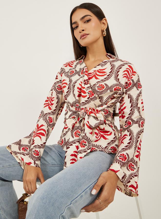 ستايلي بلوزة ستايلي بطبعة زهور بقصة التفاف عادية - Image 3