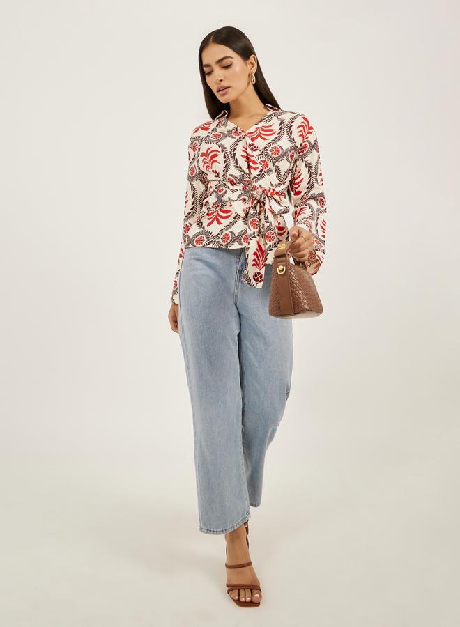 ستايلي بلوزة ستايلي بطبعة زهور بقصة التفاف عادية - Image 2