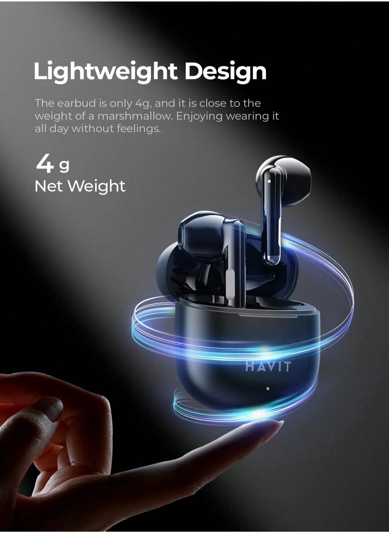 havit - True Wireless Earbuds with Stereo Sound, TWS Smart Touch Control, 25 Hours Playtime (Including Charging Case), Lightweight & Comfortable Design, Type-C Charging Port, Compatible with iOS, Android, PC, for Music, Calls, and Gaming - High-Quality Bluetooth Earbuds (Black) - Image 1