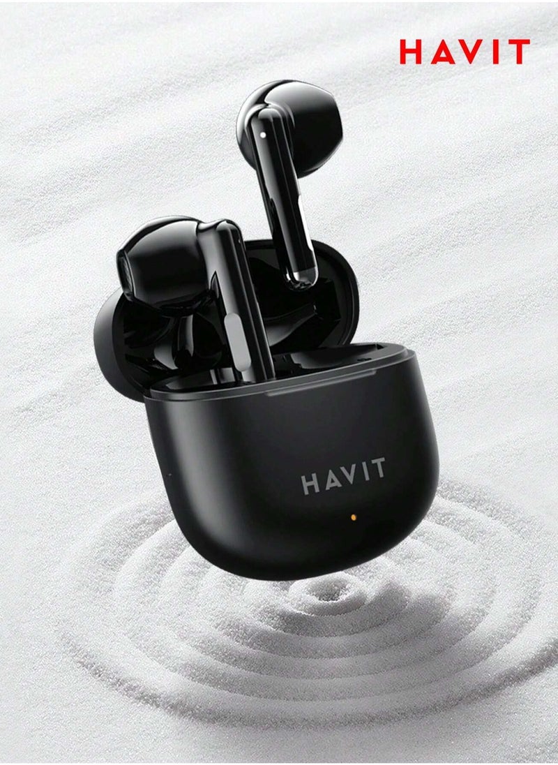 havit - True Wireless Earbuds with Stereo Sound, TWS Smart Touch Control, 25 Hours Playtime (Including Charging Case), Lightweight & Comfortable Design, Type-C Charging Port, Compatible with iOS, Android, PC, for Music, Calls, and Gaming - High-Quality Bluetooth Earbuds (Black) - Image 1