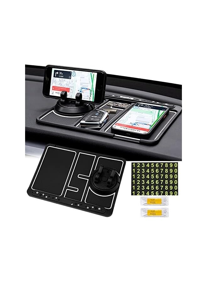erorex Non-Slip Phone Pad for 4-in-1 Car Non Slip Phone Pad for Car, Universal 360°Rotation Dash Holder Multifunctional Car Dashboard Organizer Tray Anti Slip Mat Sticky Pad (Black) - Image 1