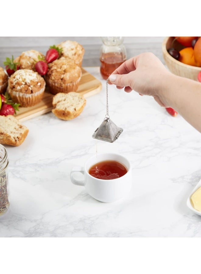 SYOSI Loose Leaf Tea Infuser Ball, Pyramid Mesh Tea Strainer with Chain Hook, Reusable Stainless Steel Tea Filter for Cup, Mug, or Pot Brewing – Dishwasher Safe, 1.75 Inch (Silver) - Image 5