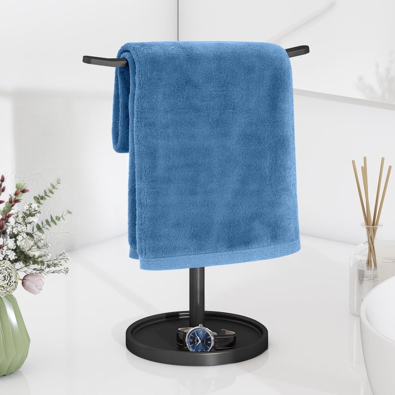 STWWO Hand Towel Holder Stainless Steel Towel Holder Stand for Bathroom Kitchen Countertop TShaped Hand Towel Rack Stand Black - Image 2