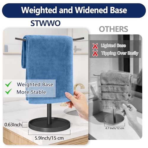 STWWO Hand Towel Holder Stainless Steel Towel Holder Stand for Bathroom Kitchen Countertop TShaped Hand Towel Rack Stand Black - Image 3
