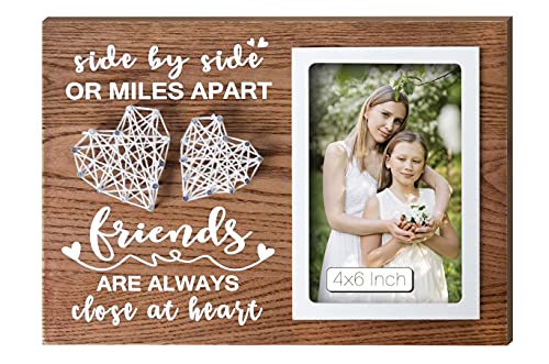 Buecasa Gifts for Best Friends Women Female BFF Sister - Wooden Friends Picture Frame 4x6 Inches with Handmade String Hearts - Image 1